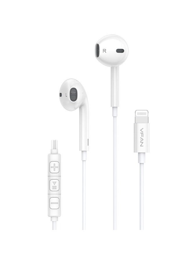 VFAN M21 Lightning Wired IEM Earphones with Built-in DAC Chip - 14.2mm Hi-Fi Stereo EarPods with HD Mic, Authentication Chip for iPhone-White - Image 1